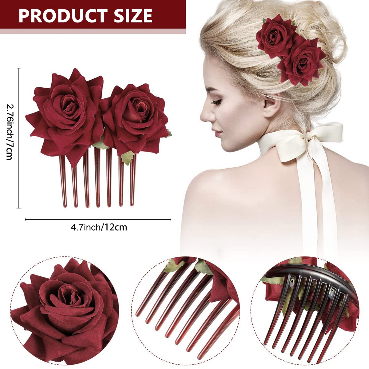 GUSTAVE Set of 4 Stylish Rose Bridal Floral Hair Pin Clips & Hair Accessories with Side Comb for Women Girl Party, party, Princess, Dating GUSTAVE Set of 4 Stylish Rose Bridal Floral Hair Pin Clips & Hair Accessories with Side Comb for Women Girl Party, party, Princess, Dating